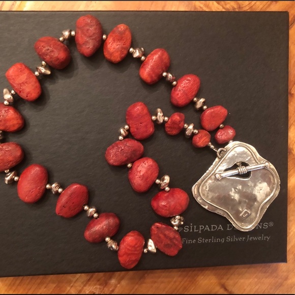 Rare Silpada Sterling Silver Red Sponge Coral Toggle Clasp Necklace N0900 - Picture 9 of 16
